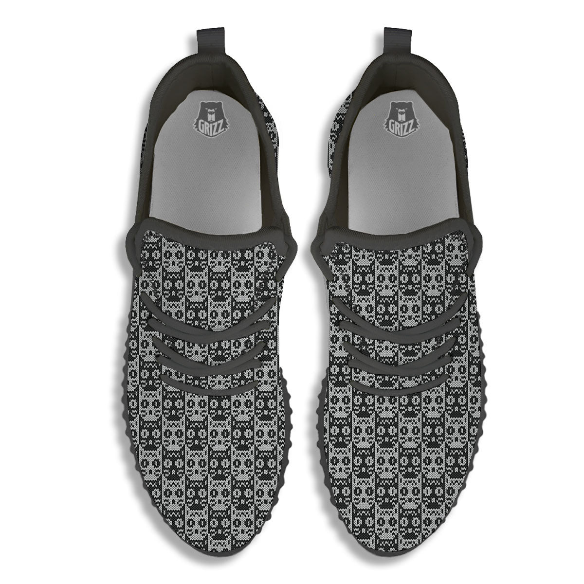 Knitted Black Cat Print Pattern Black Walking Shoes-grizzshop
