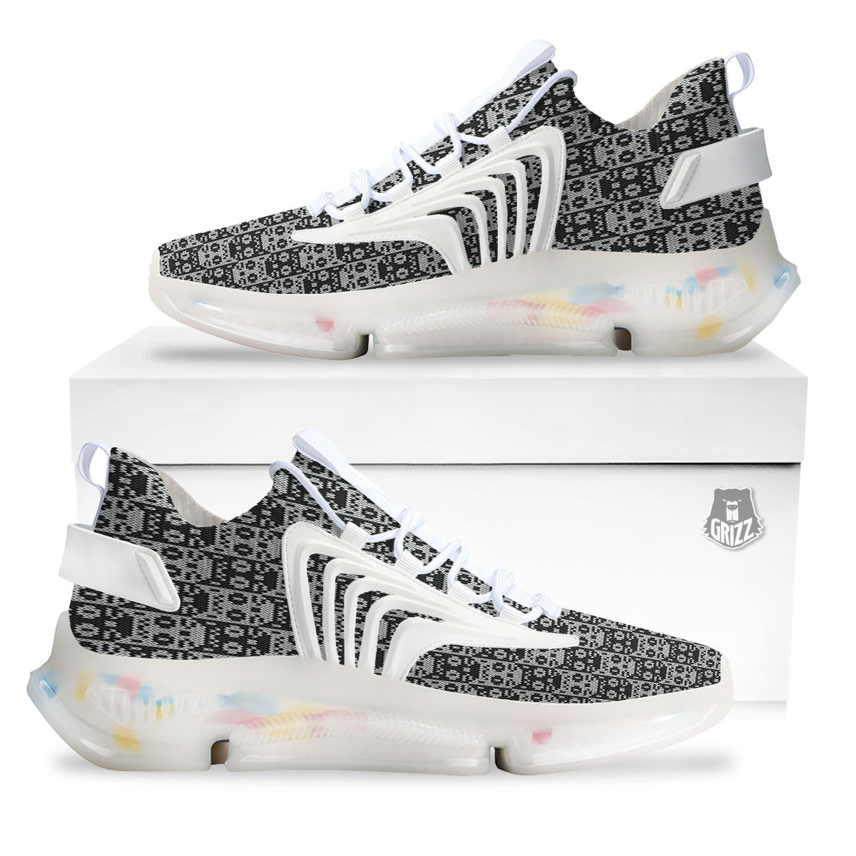 Knitted Black Cat Print Pattern White Gym Shoes-grizzshop