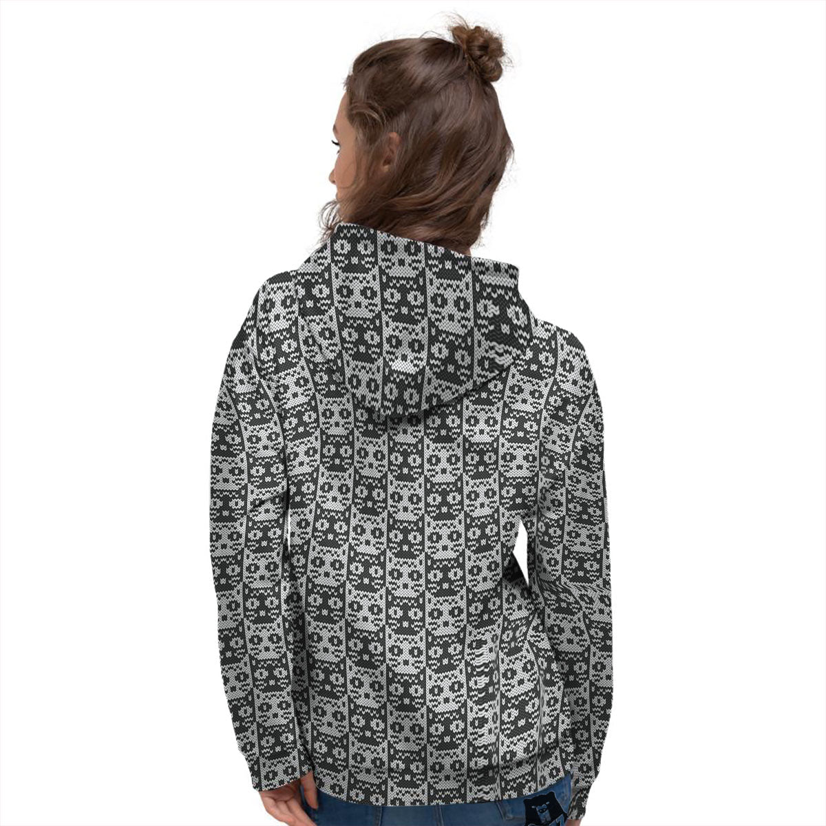 Knitted Black Cat Print Pattern Women's Hoodie-grizzshop