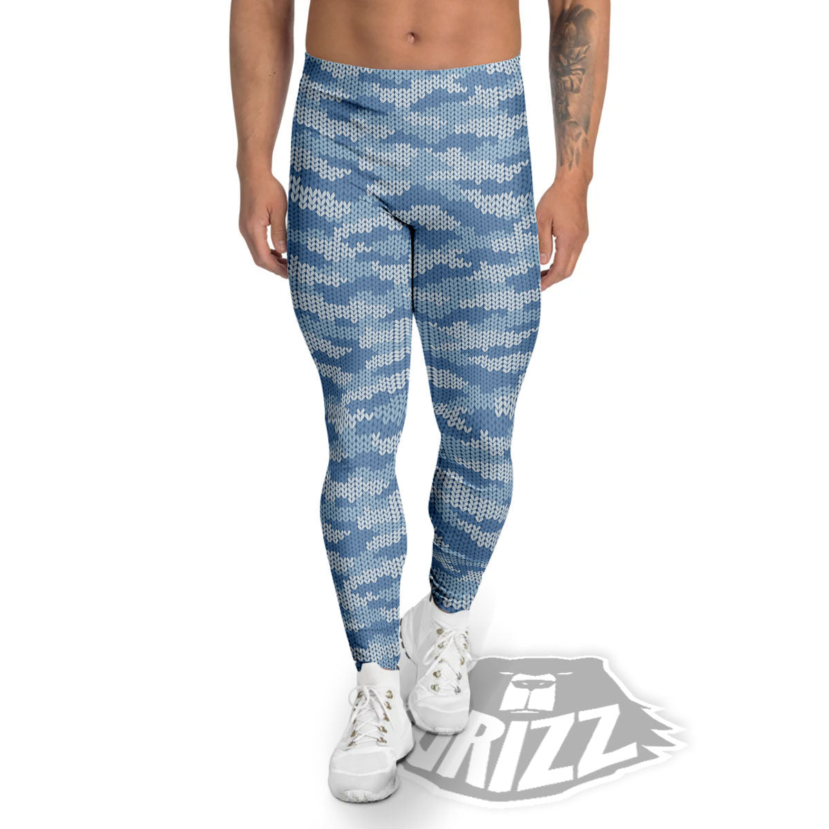 Knitted Blue Camouflage Print Pattern Men's Leggings-grizzshop