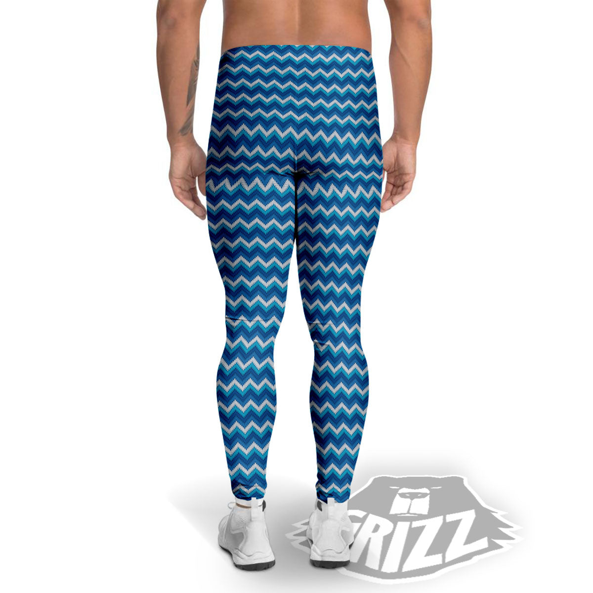 Knitted Blue Chevron Print Pattern Men's Leggings-grizzshop