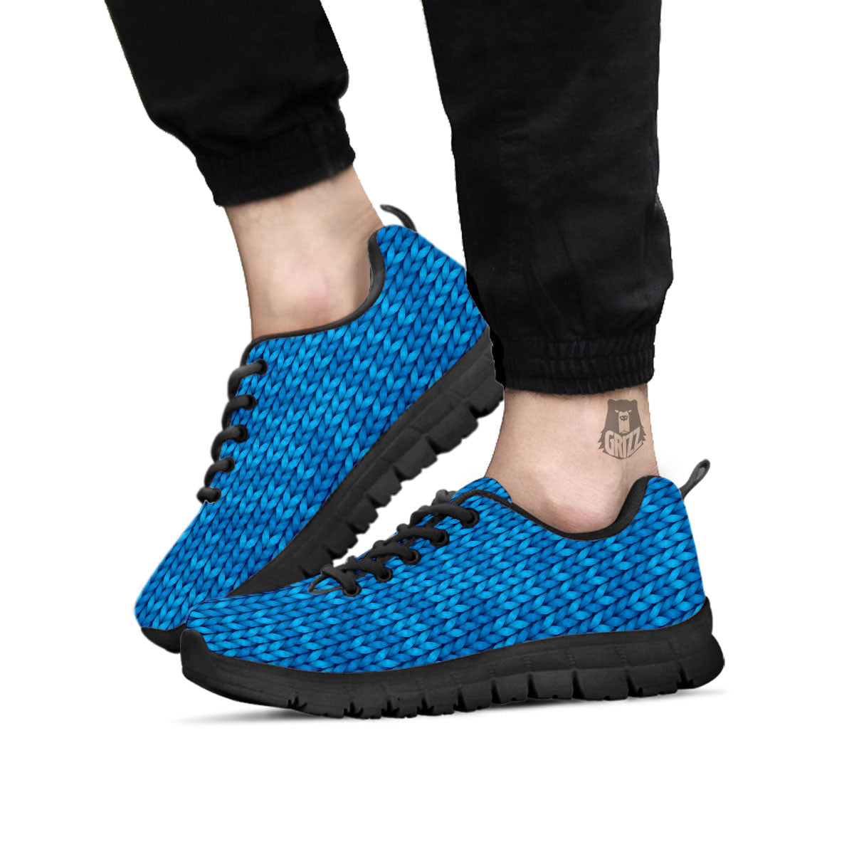 Knitted Blue Print Pattern Black Sneaker-grizzshop