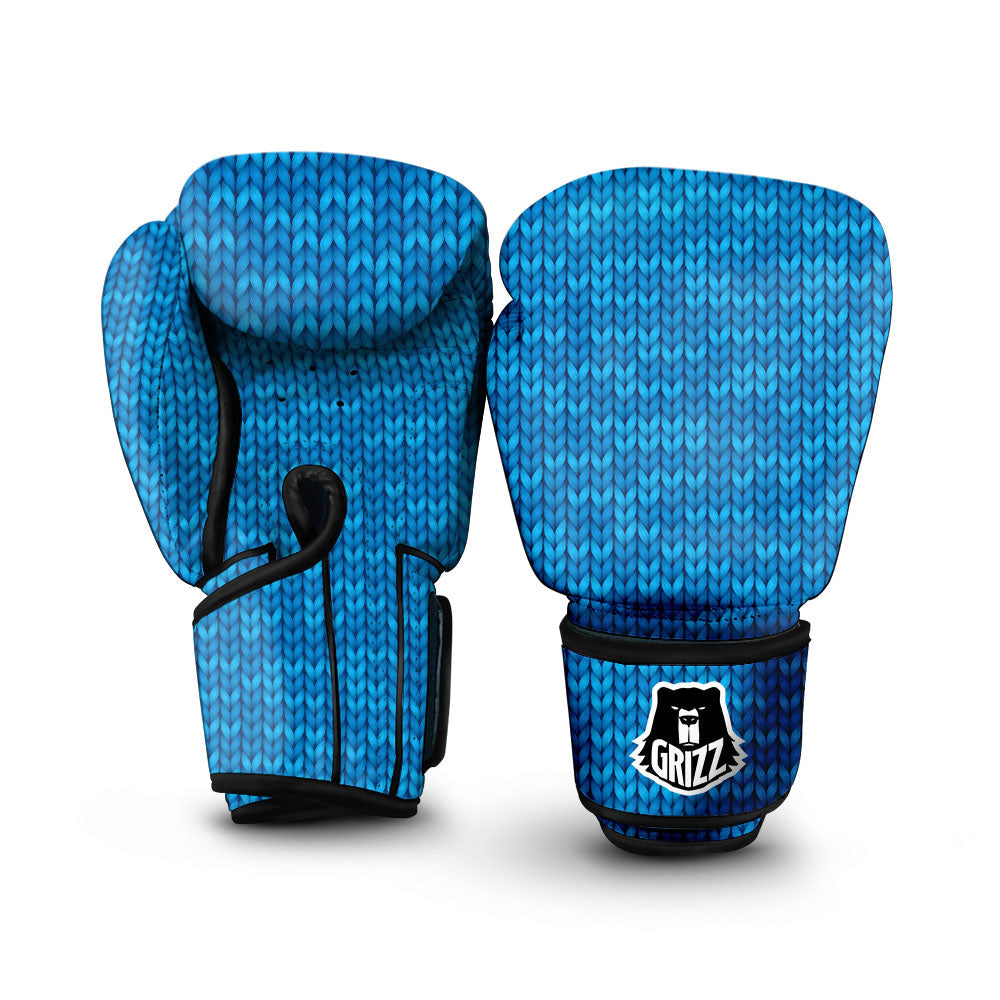 Knitted Blue Print Pattern Boxing Gloves-grizzshop