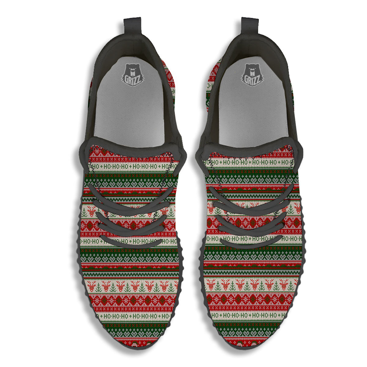 Knitted Christmas Tree Print Pattern Black Walking Shoes-grizzshop