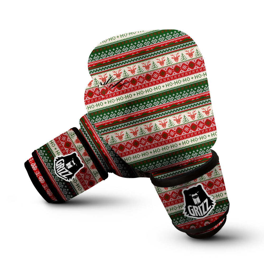 Knitted Christmas Tree Print Pattern Boxing Gloves-grizzshop