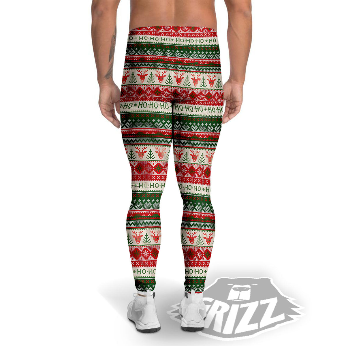 Knitted Christmas Tree Print Pattern Men's Leggings-grizzshop