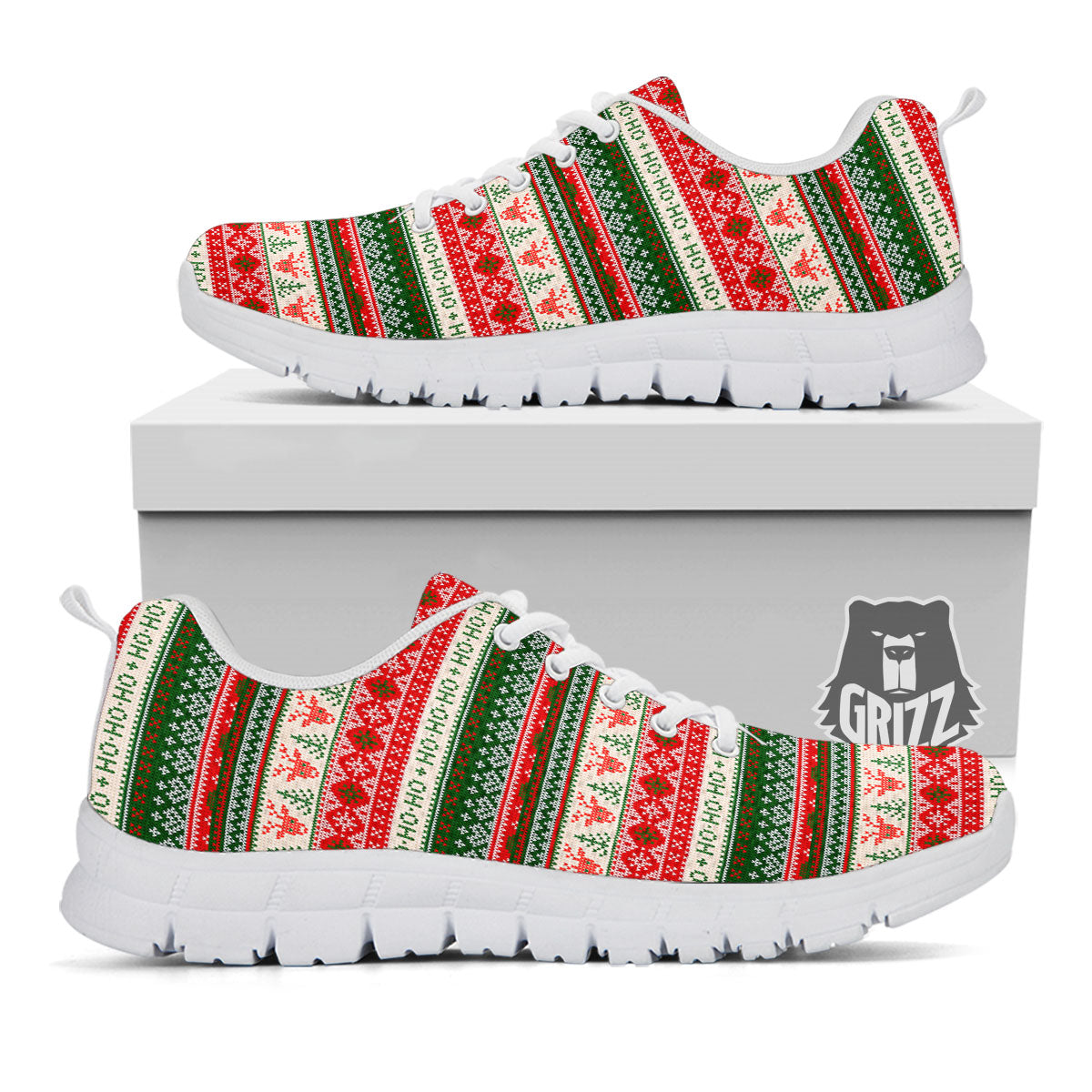 Knitted Christmas Tree Print Pattern White Sneaker-grizzshop