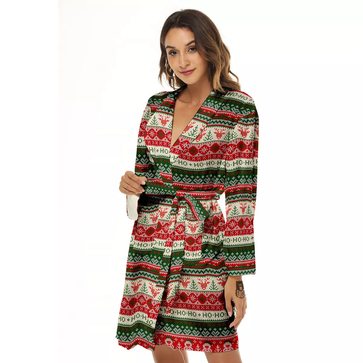 Knitted Christmas Tree Print Pattern Women's Robe-grizzshop