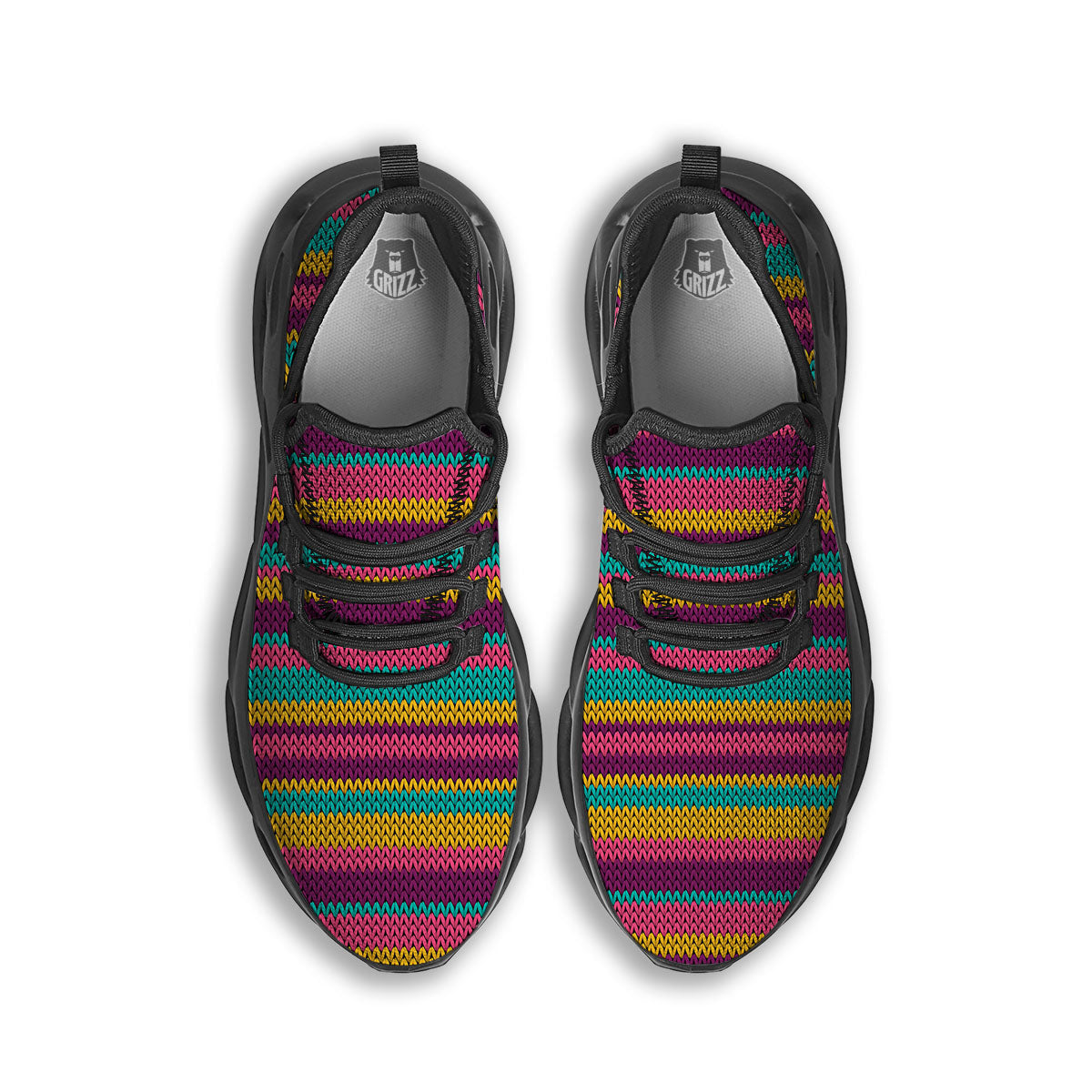 Knitted Colorful Print Pattern Black Running Shoes-grizzshop
