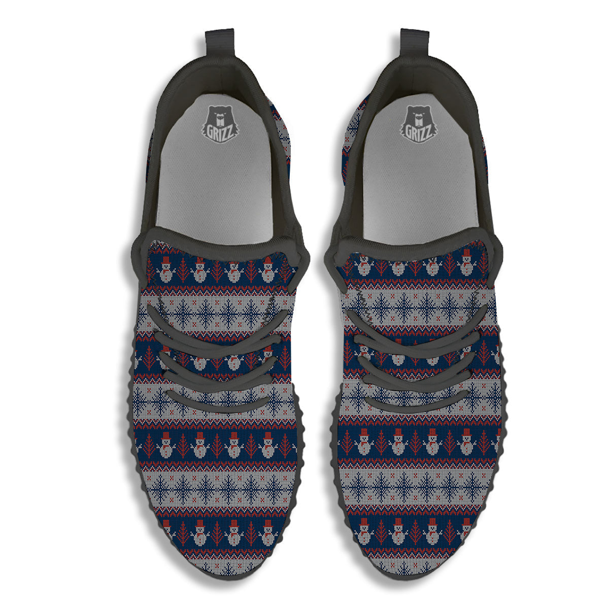 Knitted Cute Snowman Print Pattern Black Walking Shoes-grizzshop