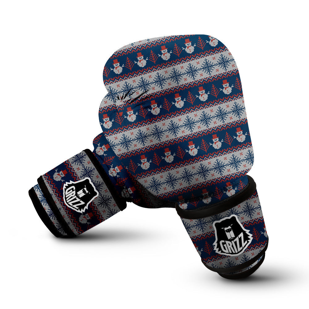 Knitted Cute Snowman Print Pattern Boxing Gloves-grizzshop