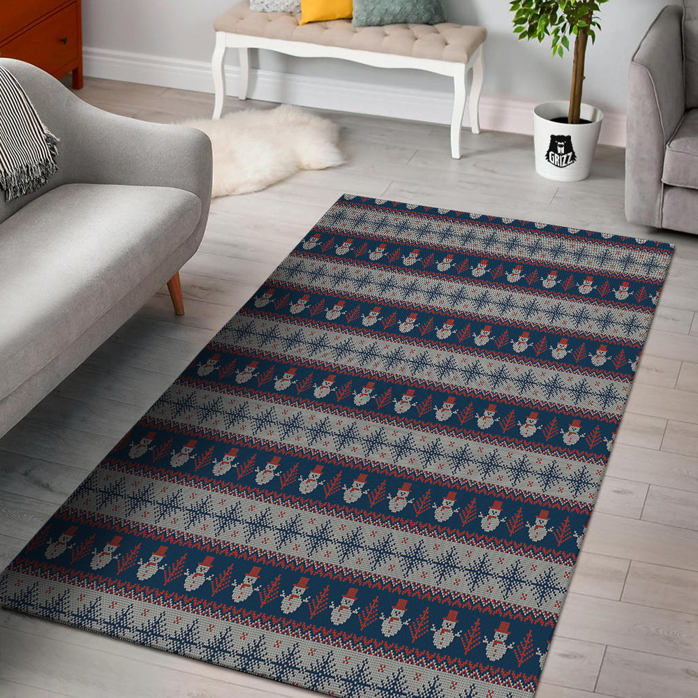 Knitted Cute Snowman Print Pattern Floor Mat-grizzshop