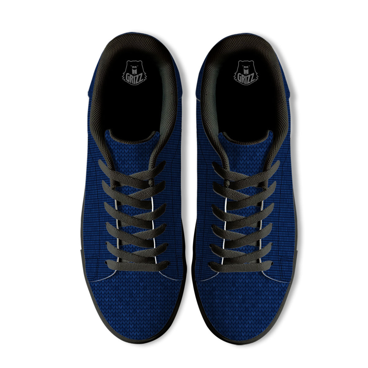 Knitted Deep Blue Print Pattern Black Low Top Sneakers-grizzshop