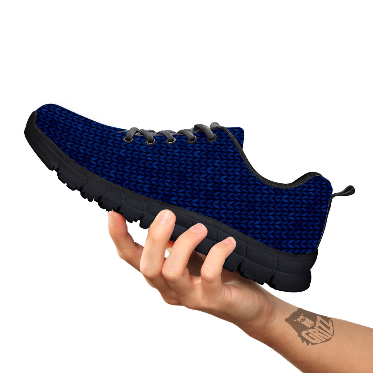 Knitted Deep Blue Print Pattern Black Sneaker-grizzshop
