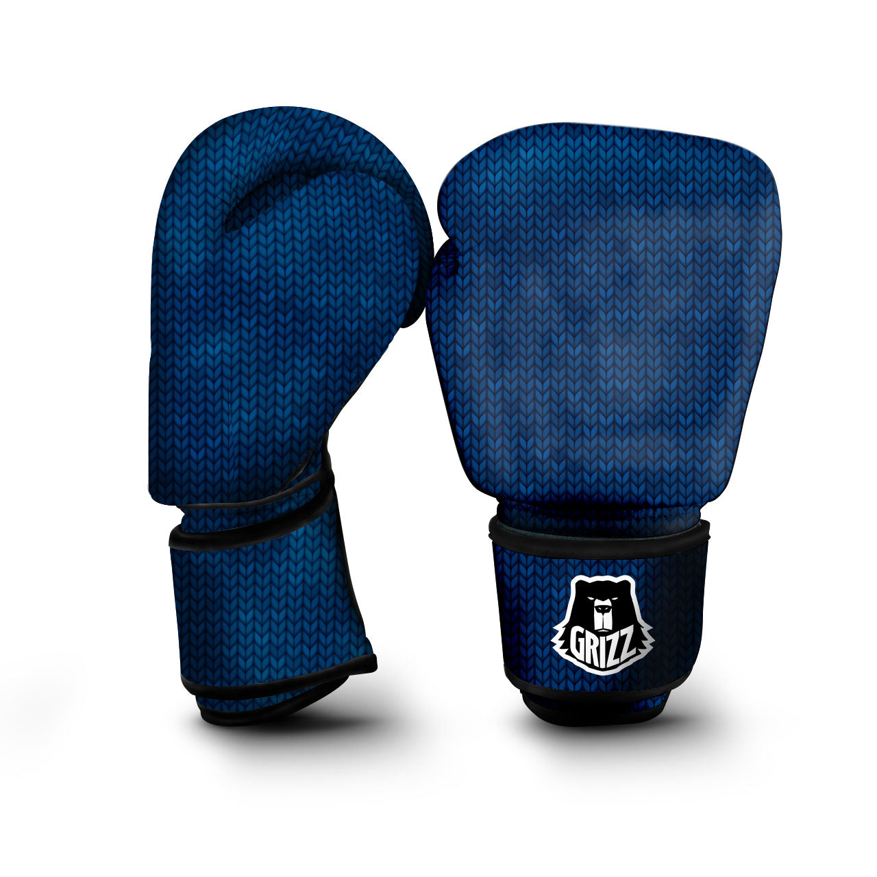Knitted Deep Blue Print Pattern Boxing Gloves-grizzshop