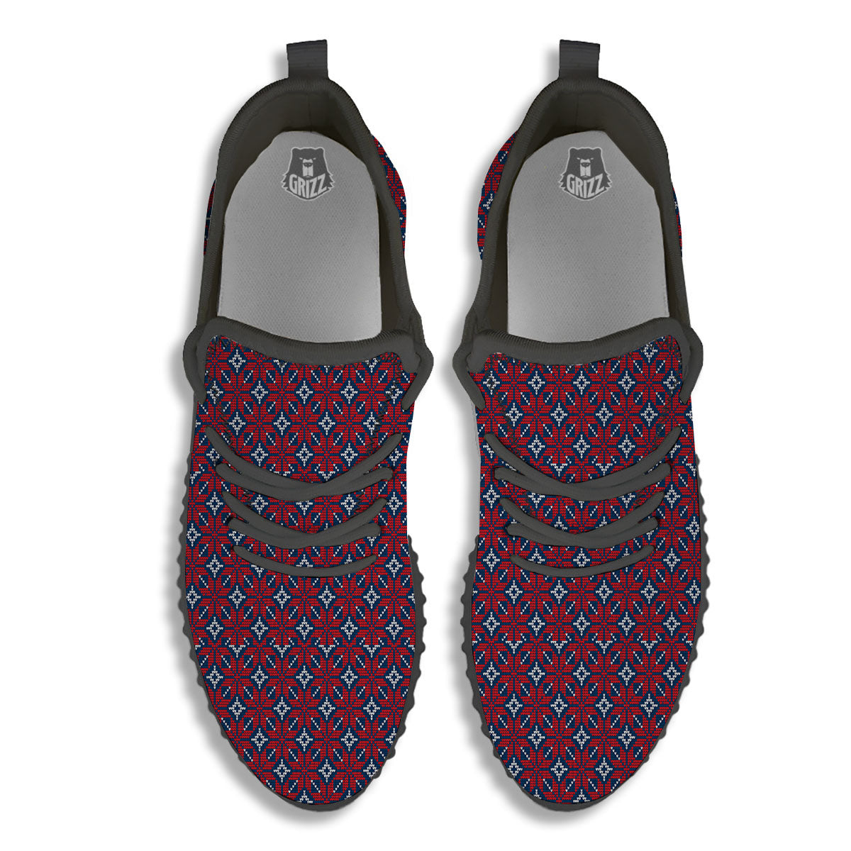 Knitted Flower Print Pattern Black Walking Shoes-grizzshop