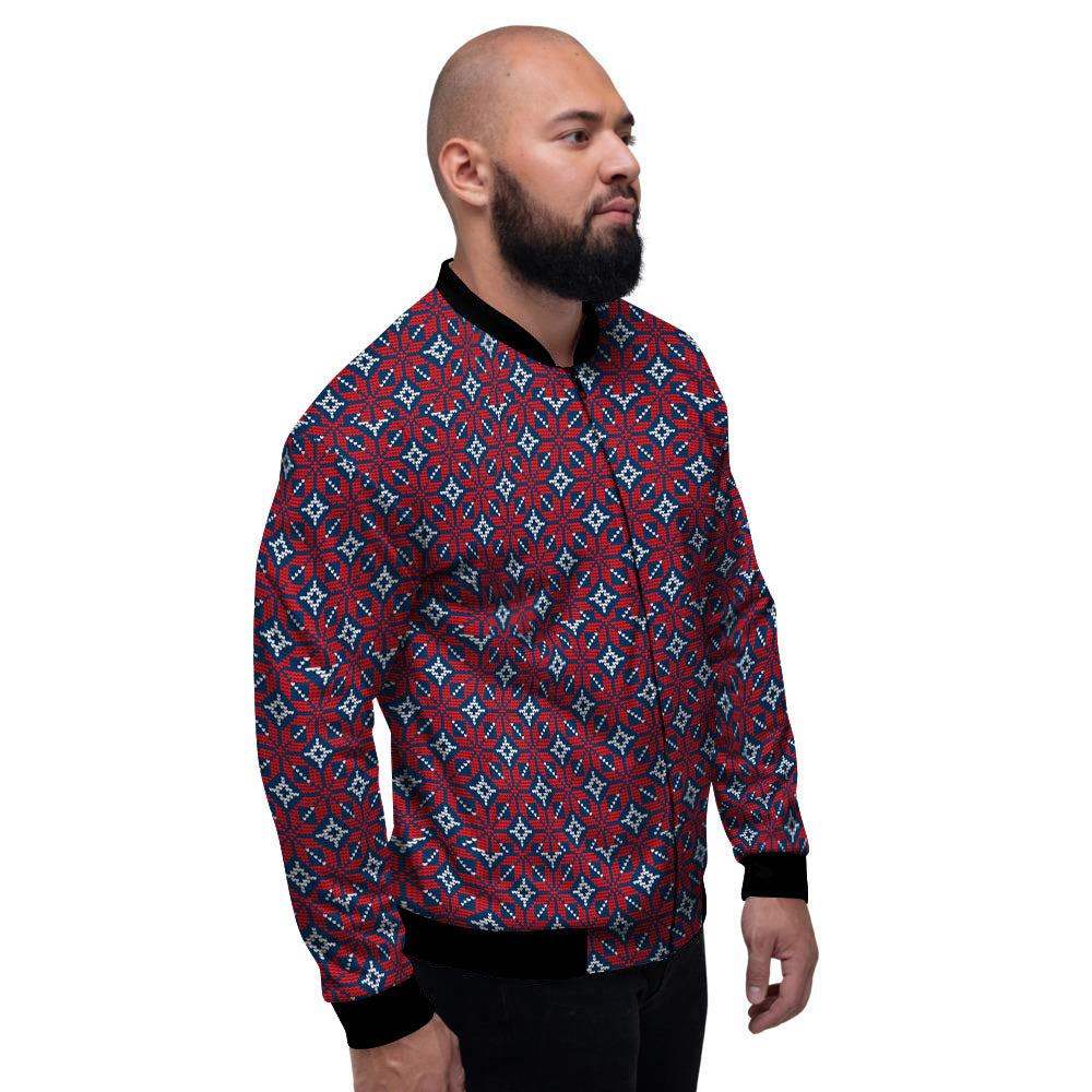 Knitted Flower Print Pattern Men's Bomber Jacket-grizzshop