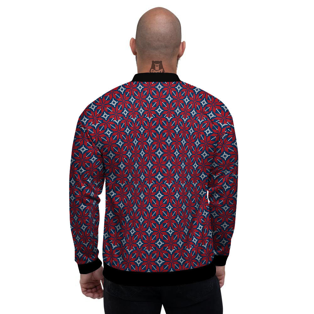 Knitted Flower Print Pattern Men's Bomber Jacket-grizzshop