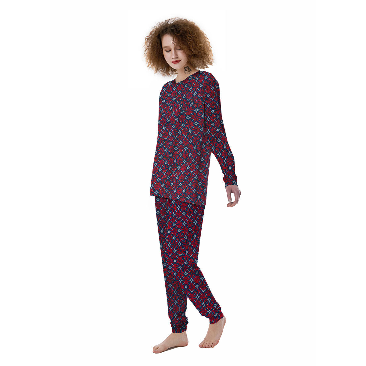 Knitted Flower Print Pattern Women's Pajamas-grizzshop