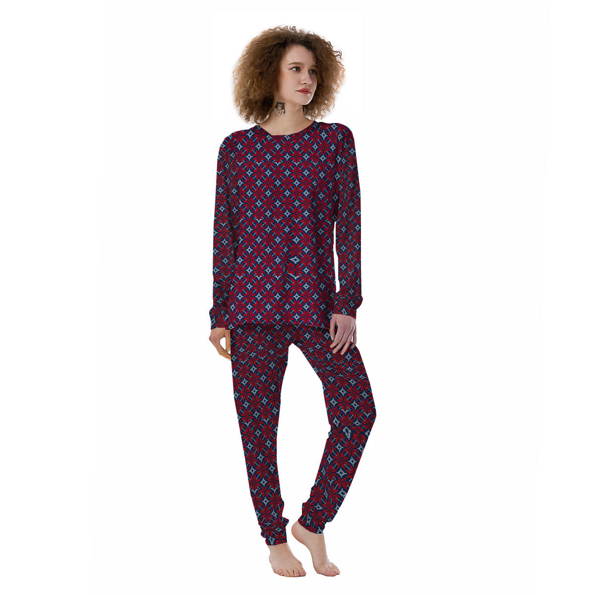 Knitted Flower Print Pattern Women's Pajamas-grizzshop