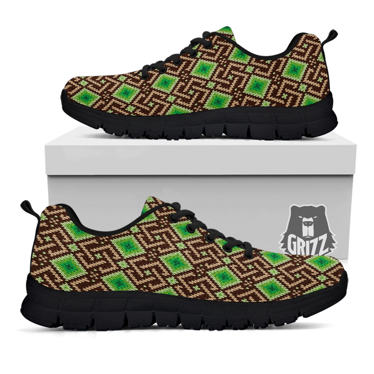 Knitted Geometric Print Pattern Black Sneaker-grizzshop
