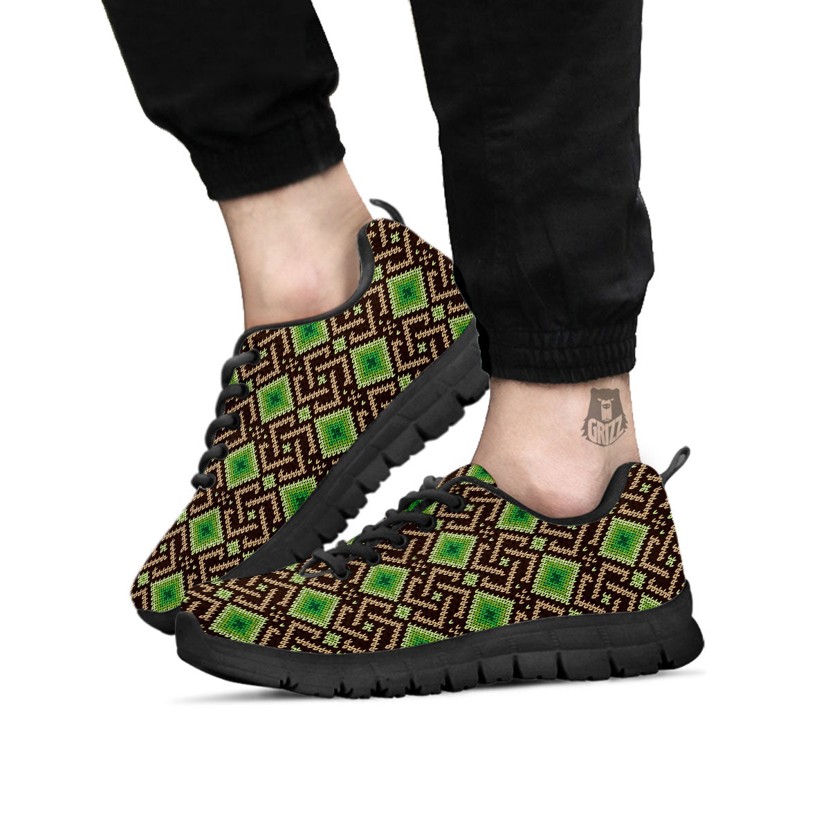 Knitted Geometric Print Pattern Black Sneaker-grizzshop