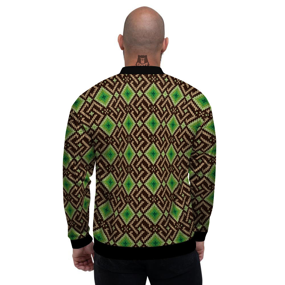 Knitted Geometric Print Pattern Men's Bomber Jacket-grizzshop