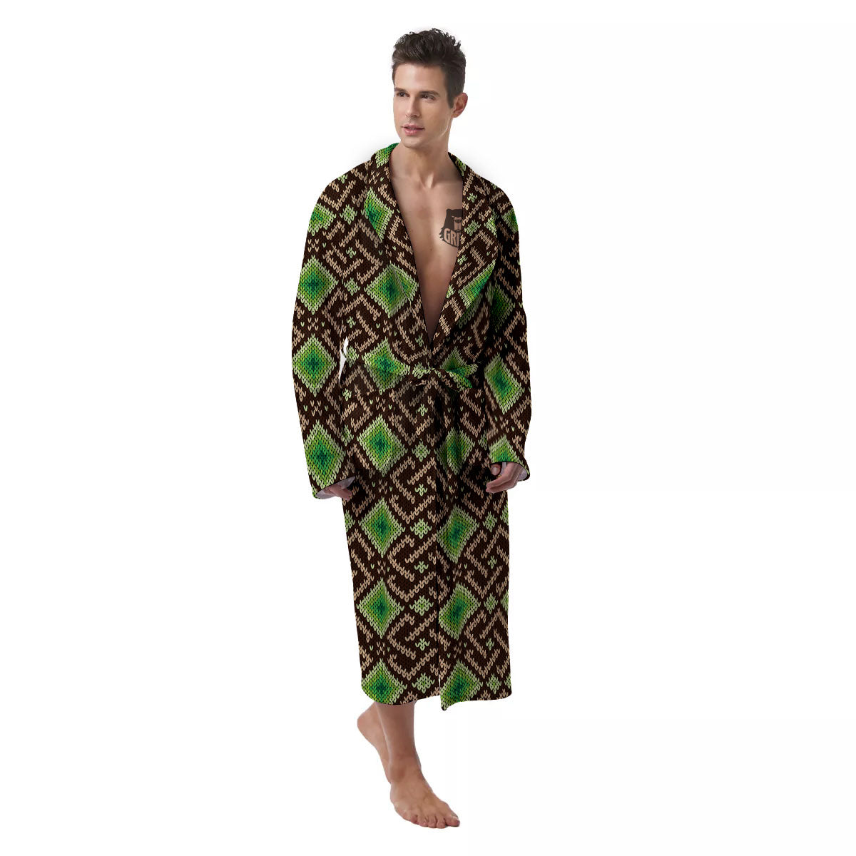 Knitted Geometric Print Pattern Men's Robe-grizzshop