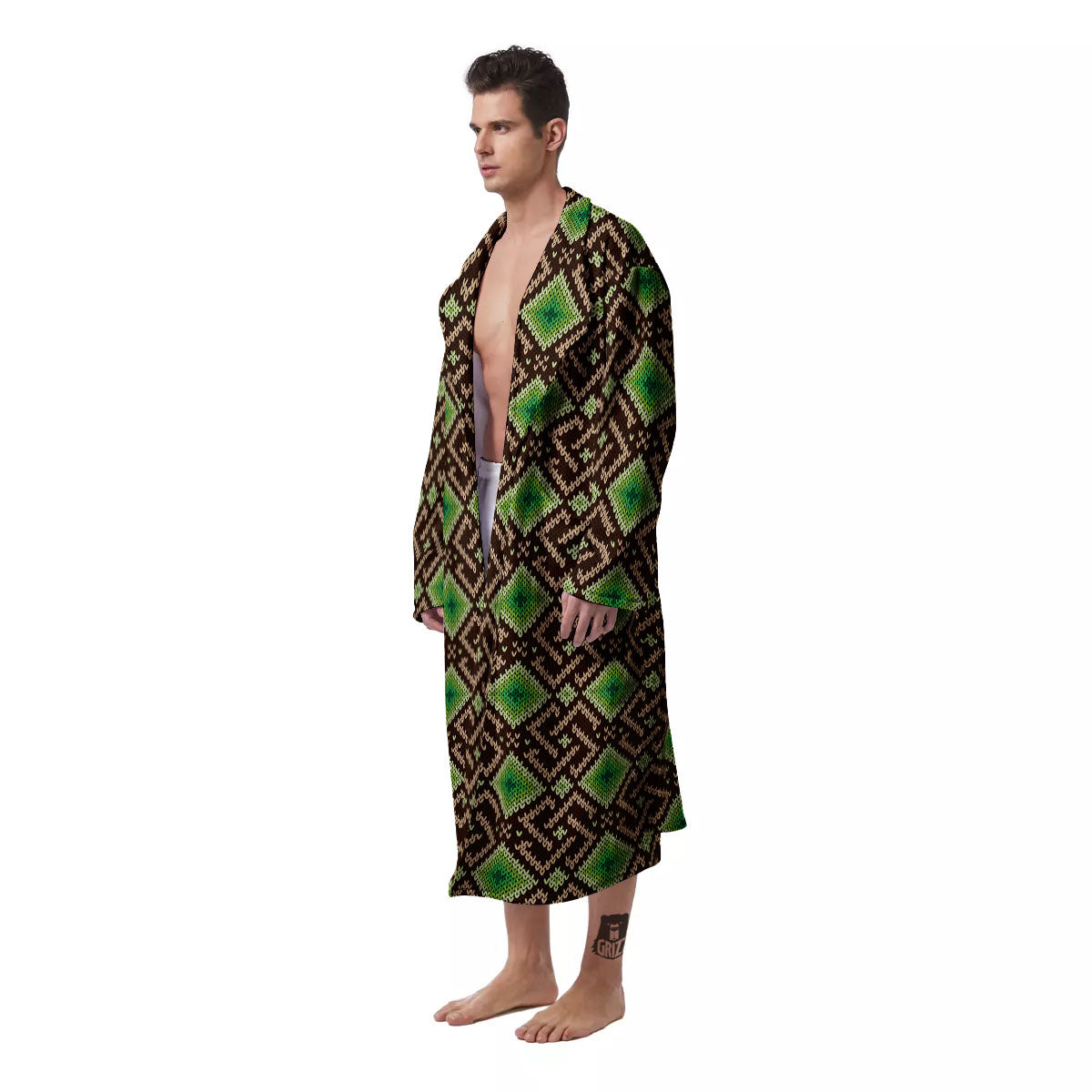 Knitted Geometric Print Pattern Men's Robe-grizzshop