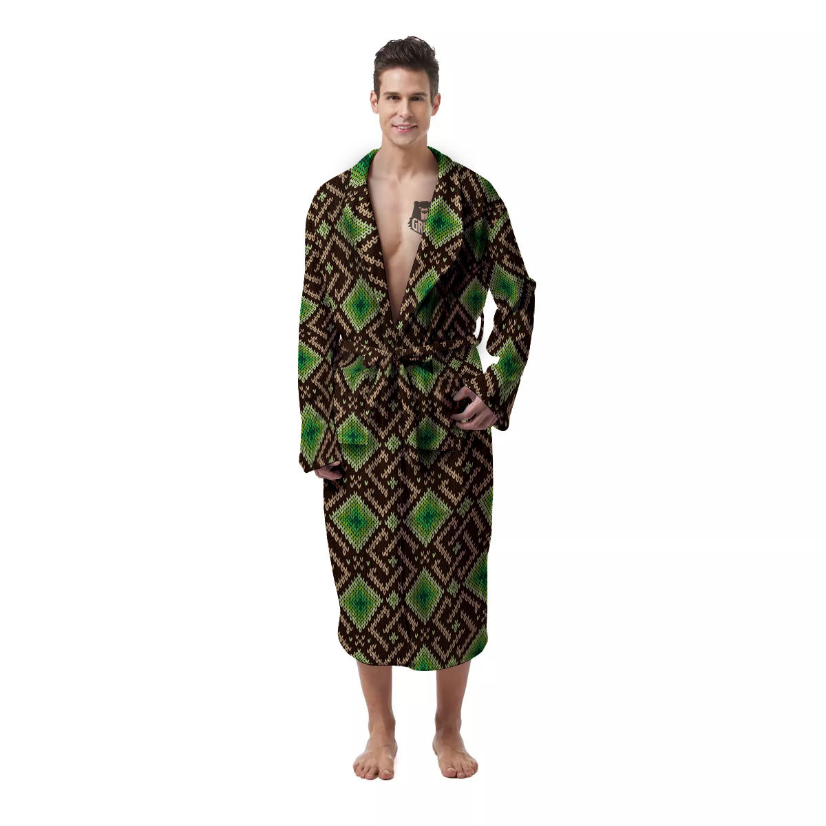 Knitted Geometric Print Pattern Men's Robe-grizzshop