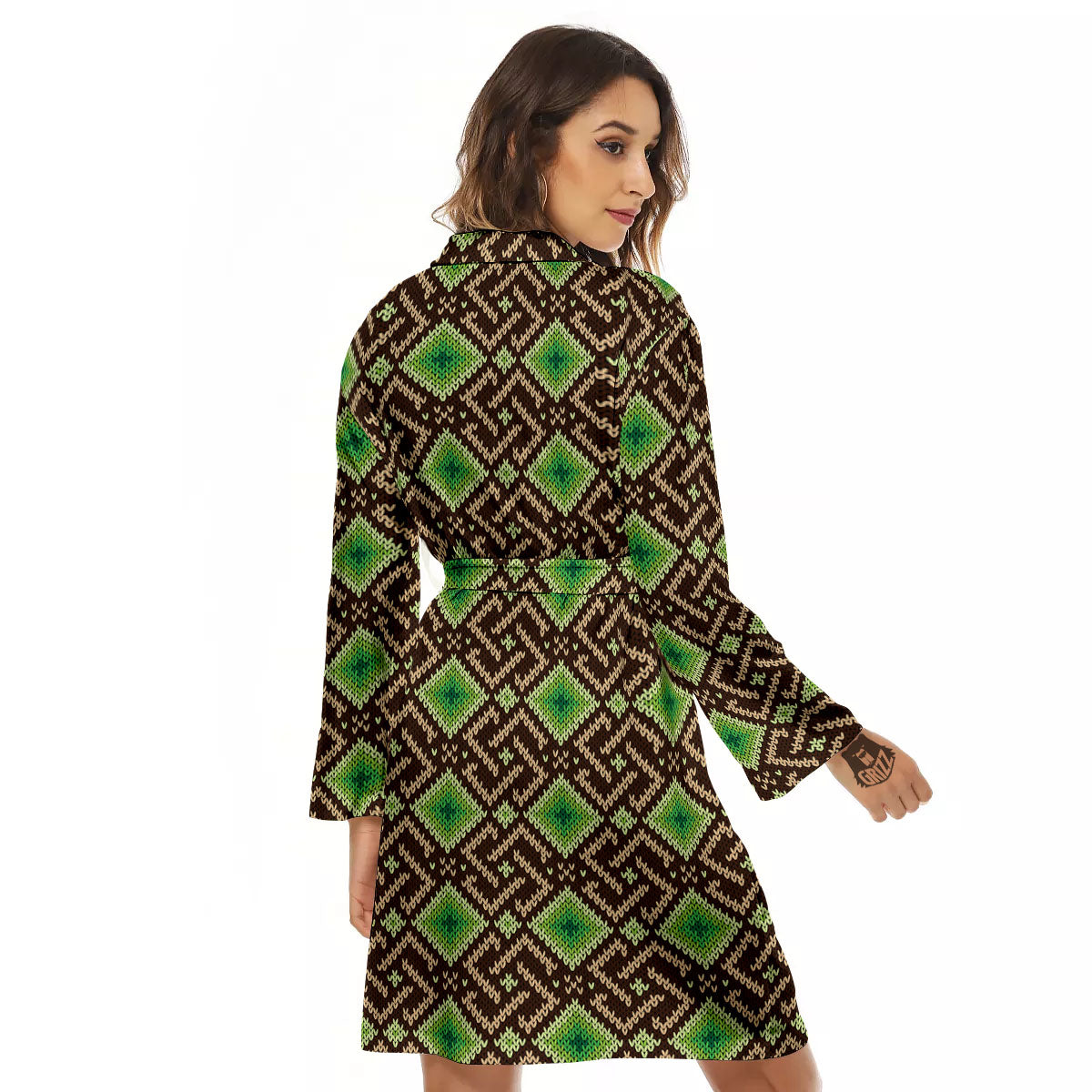 Knitted Geometric Print Pattern Women's Robe-grizzshop