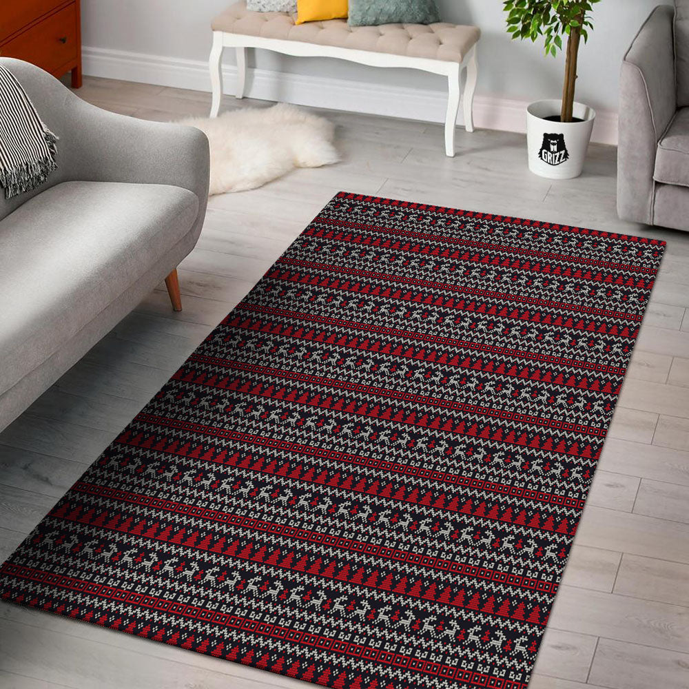 Knitted Geometric Xmas Print Pattern Floor Mat-grizzshop