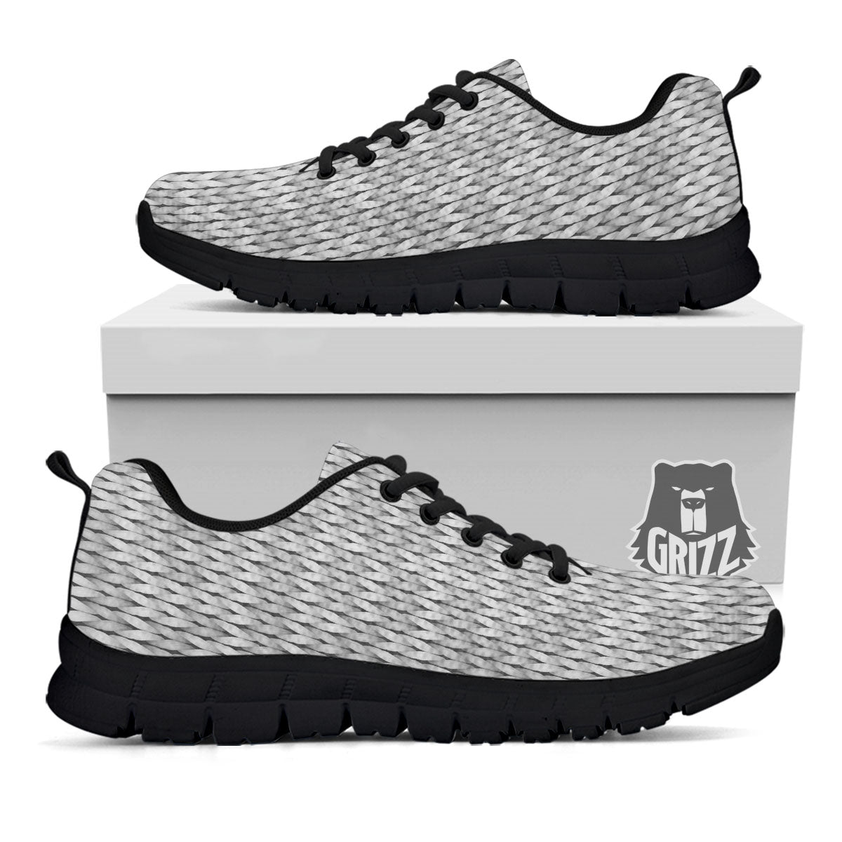 Knitted Grey Print Pattern Black Sneaker-grizzshop