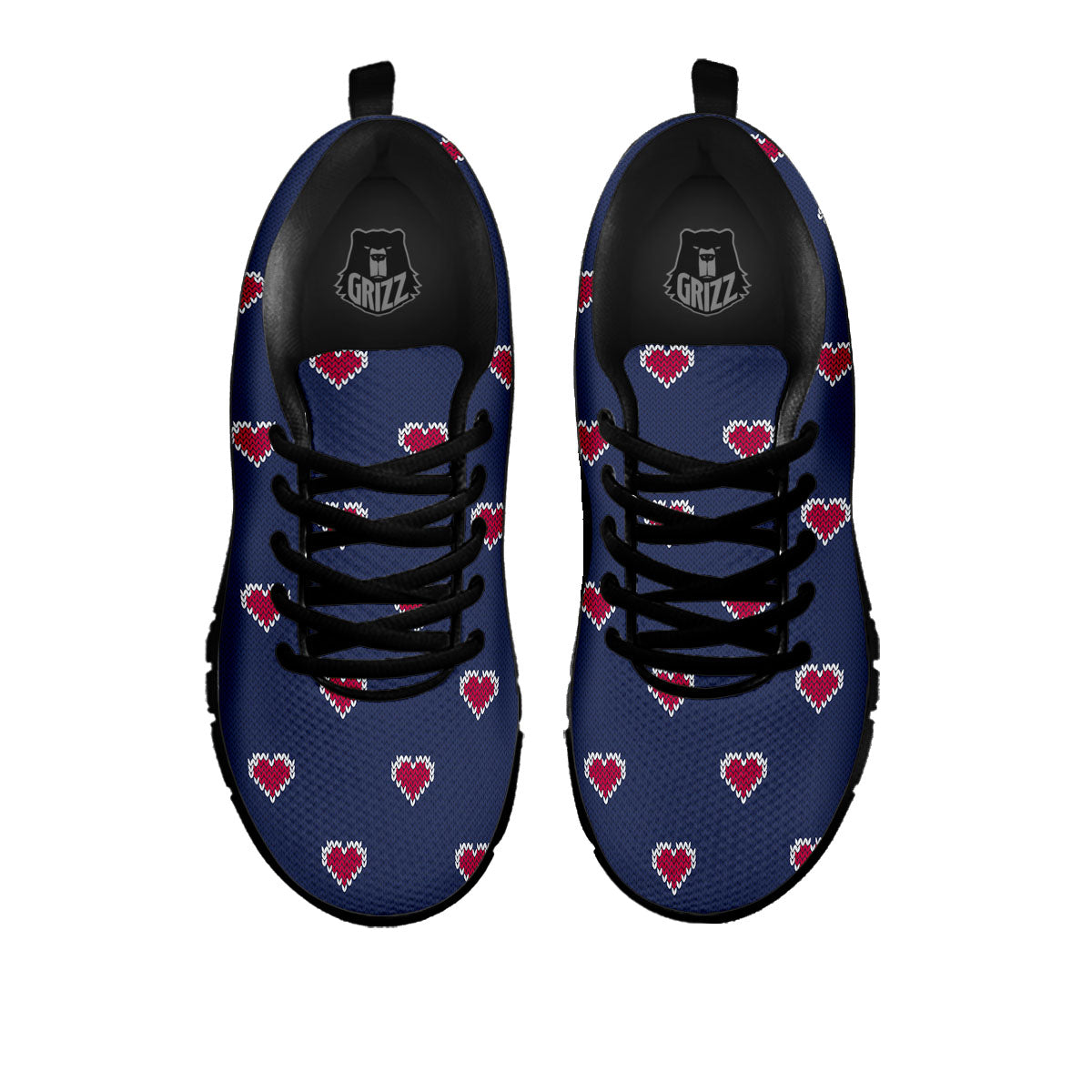 Knitted Heart Print Pattern Black Sneaker-grizzshop