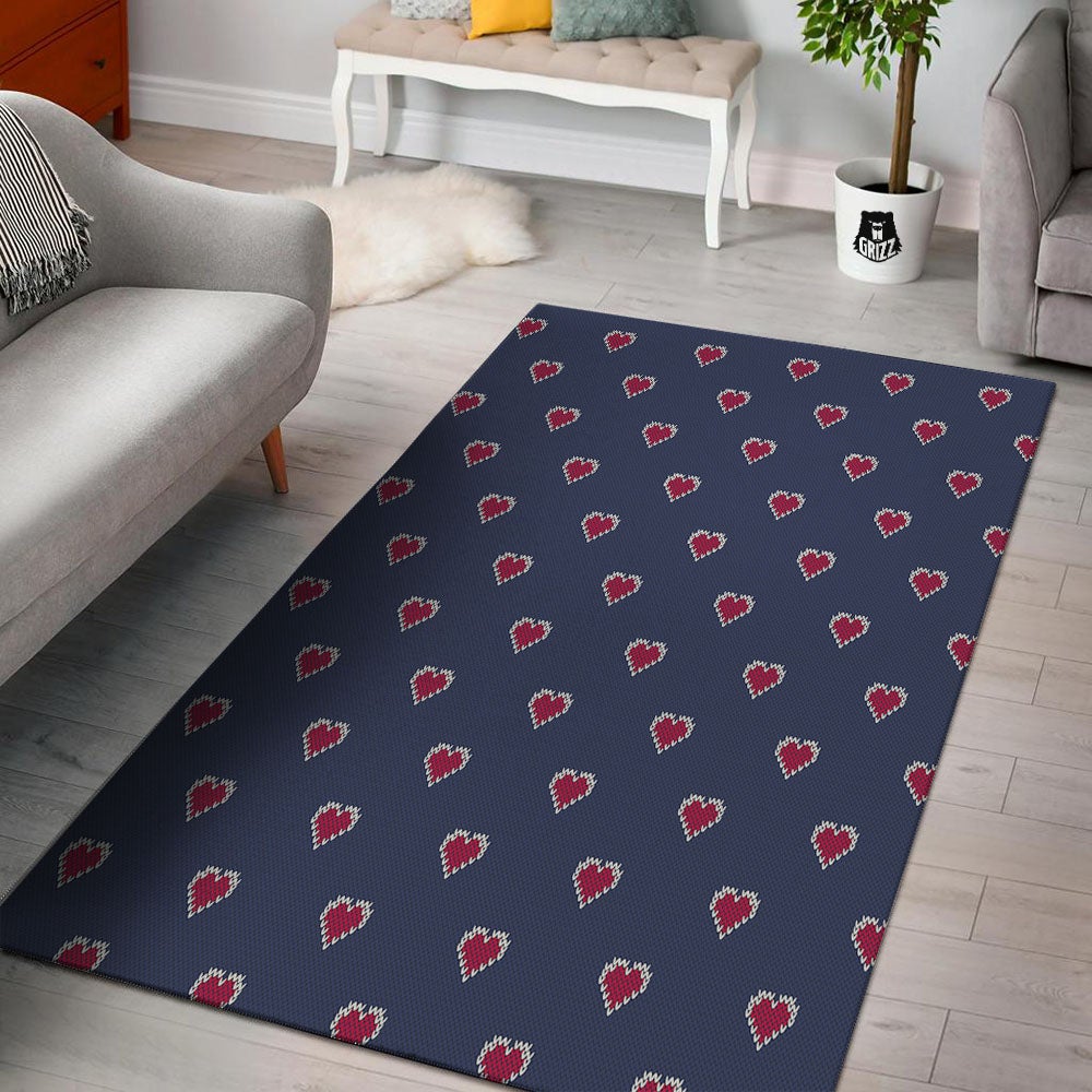 Knitted Heart Print Pattern Floor Mat-grizzshop