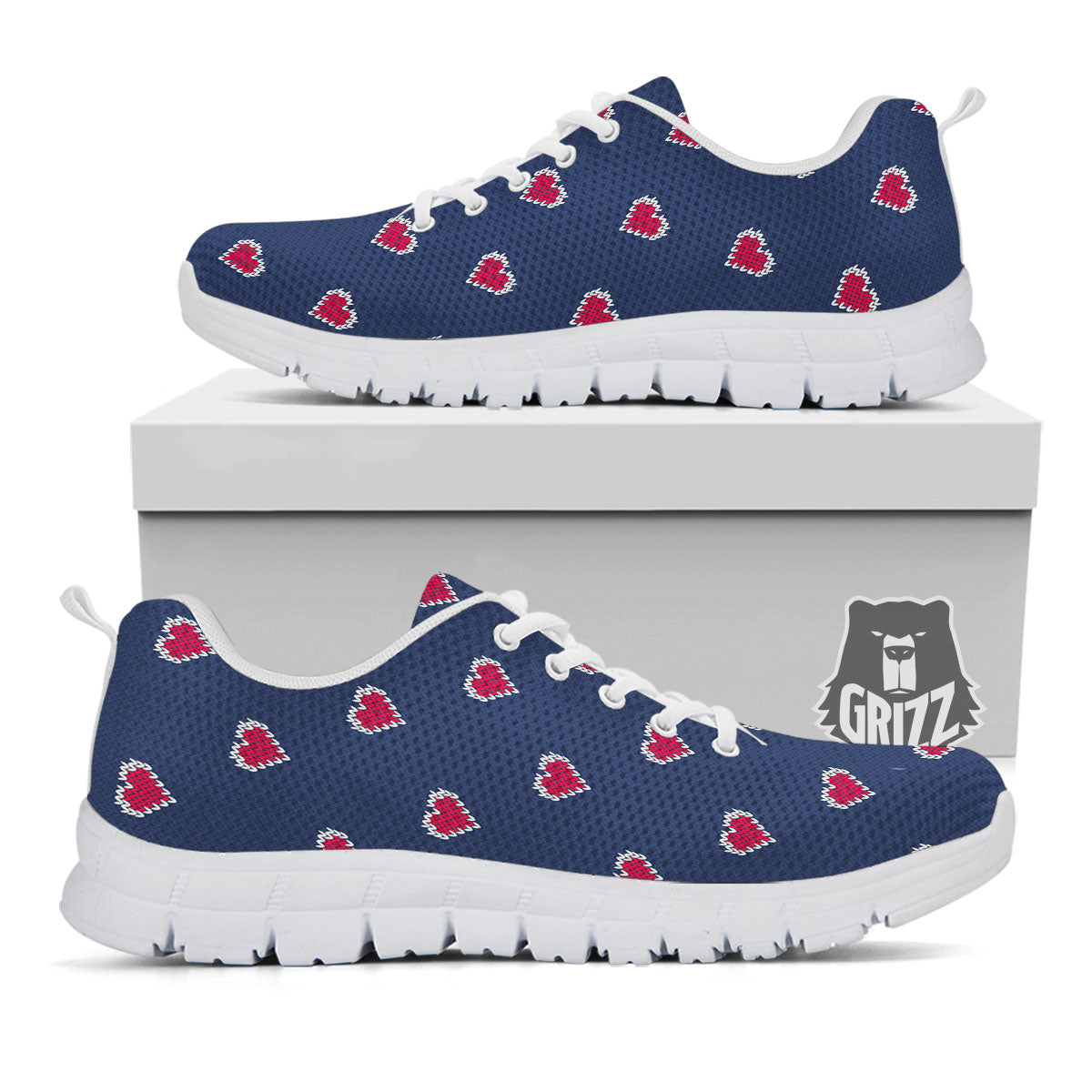 Knitted Heart Print Pattern White Sneaker-grizzshop