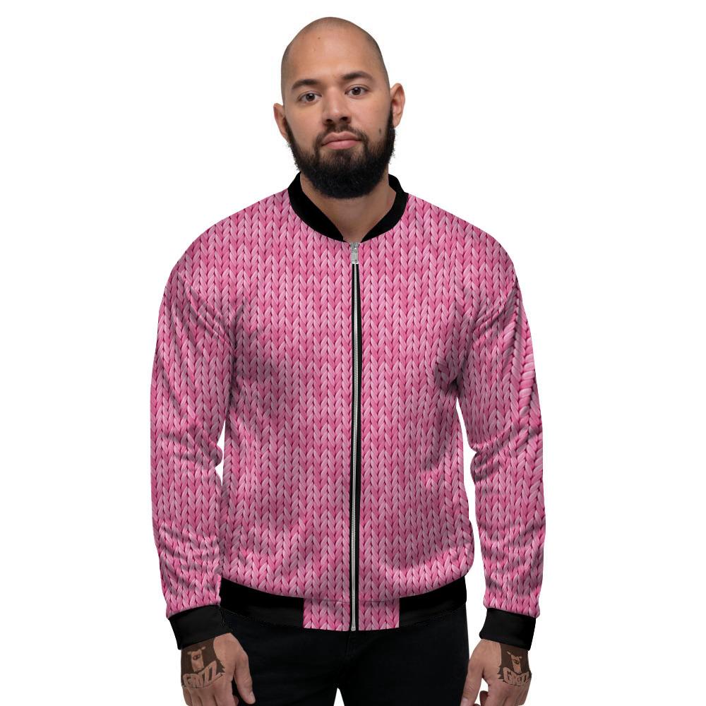 Knitted Pink Print Pattern Men's Bomber Jacket-grizzshop
