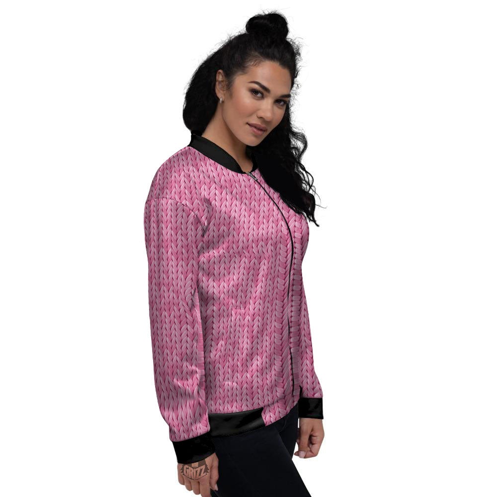 Knitted Pink Print Pattern Women's Bomber Jacket-grizzshop