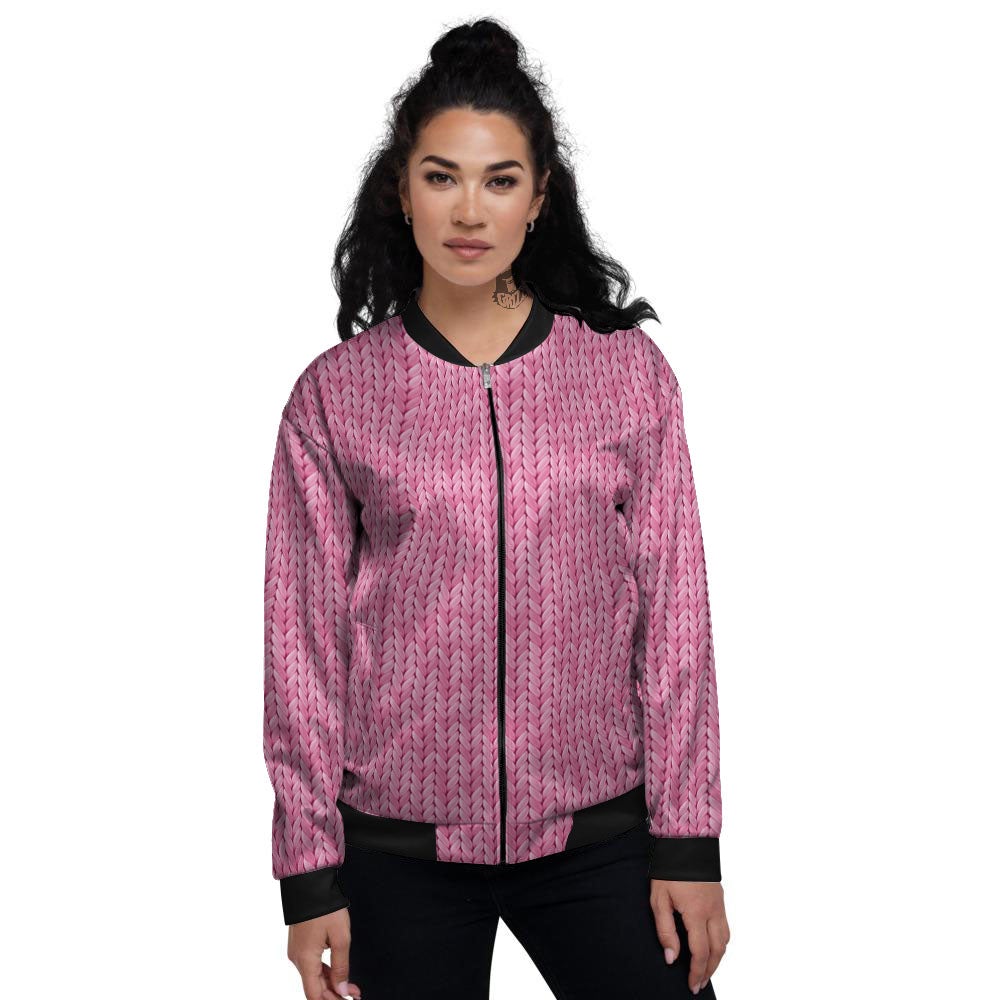 Knitted Pink Print Pattern Women's Bomber Jacket-grizzshop