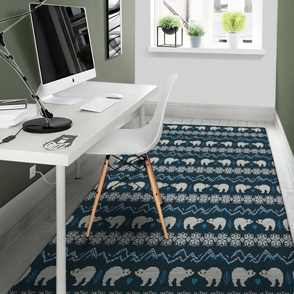 Knitted Polar Bear Print Pattern Floor Mat-grizzshop