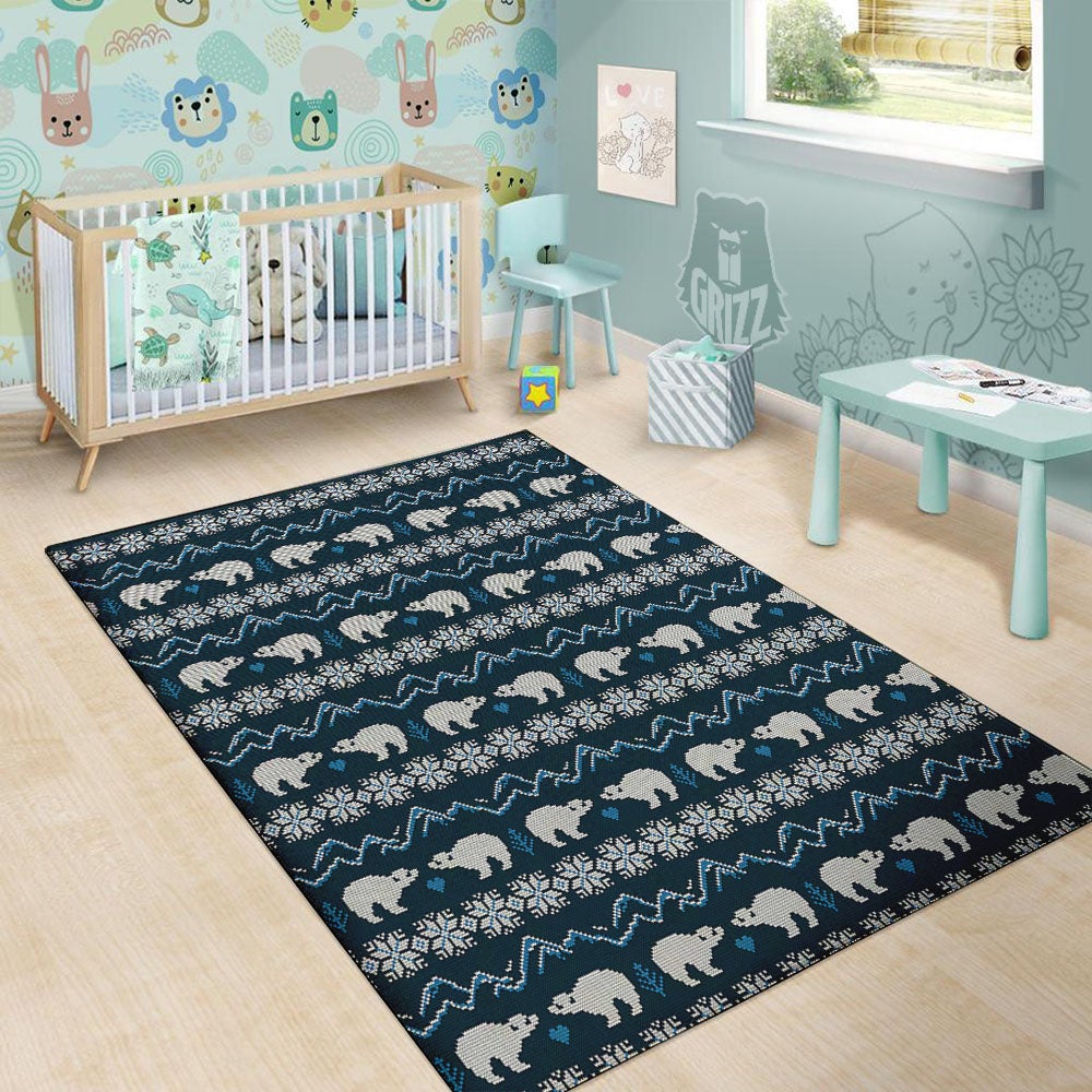 Knitted Polar Bear Print Pattern Floor Mat-grizzshop