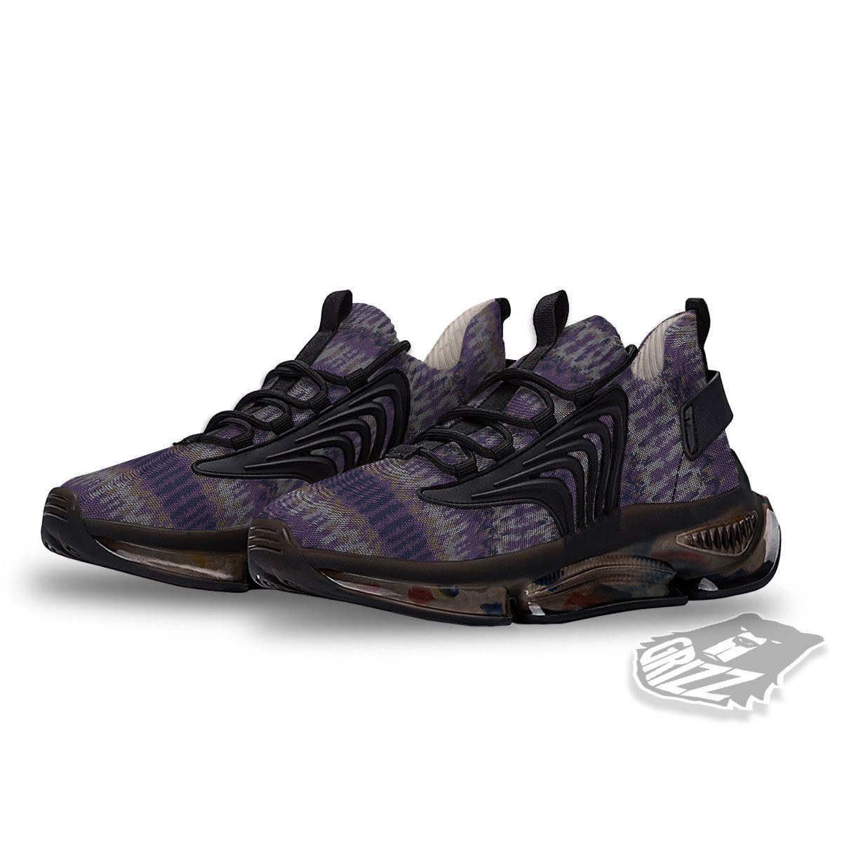Knitted Ribbon Purple Print Pattern Black Gym Shoes-grizzshop