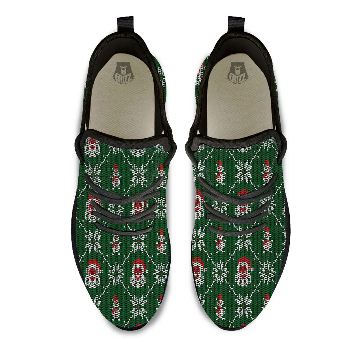 Knitted Santa Claus Print Pattern Black Athletic Shoes-grizzshop