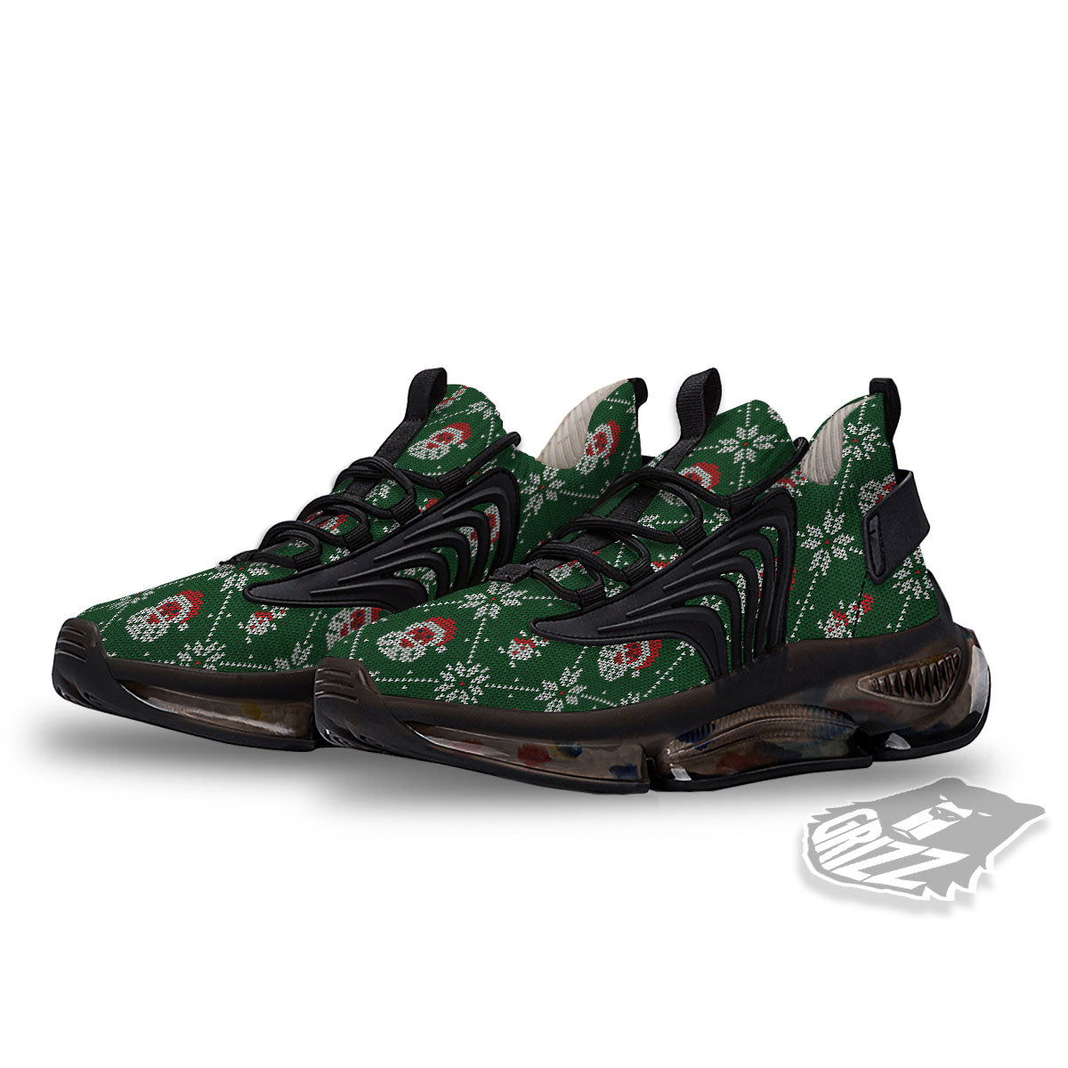 Knitted Santa Claus Print Pattern Black Gym Shoes-grizzshop