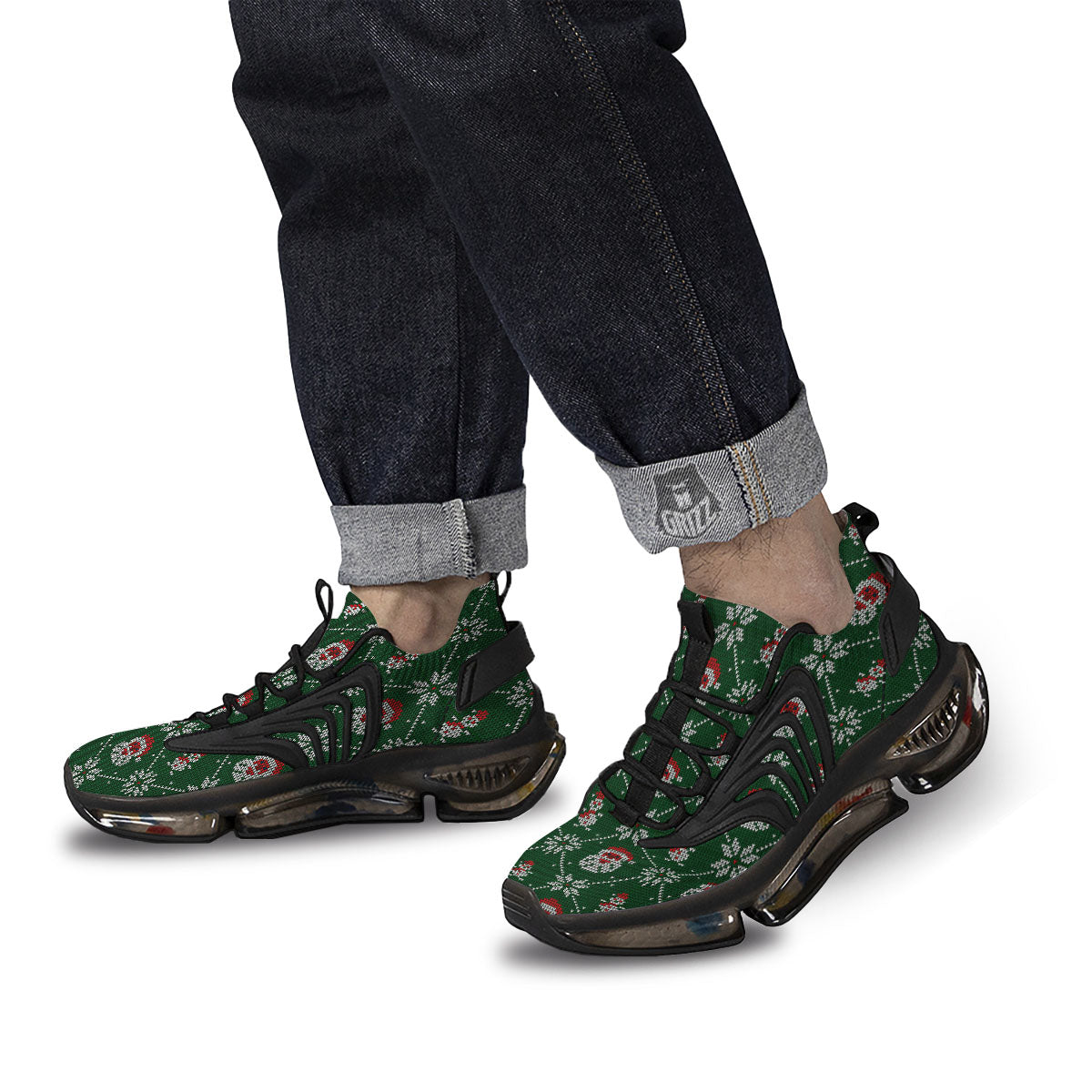 Knitted Santa Claus Print Pattern Black Gym Shoes-grizzshop