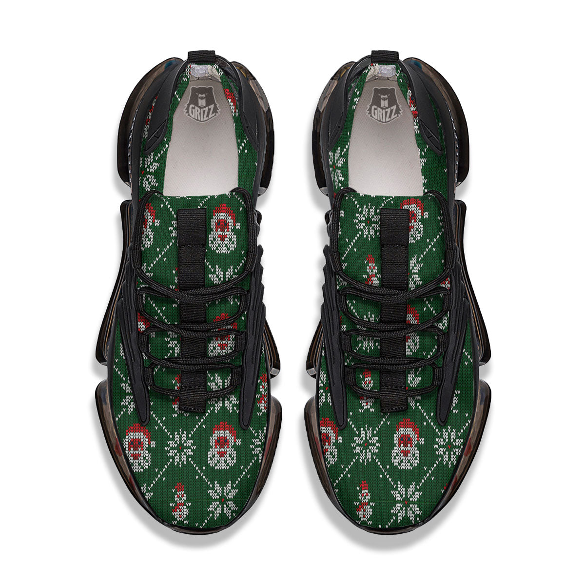 Knitted Santa Claus Print Pattern Black Gym Shoes-grizzshop