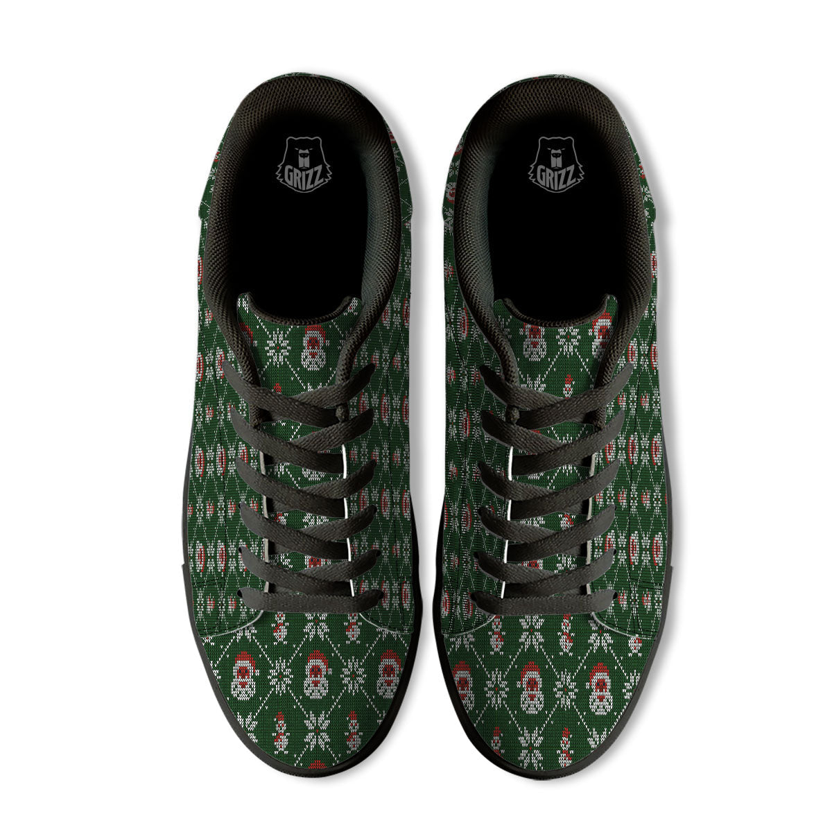 Knitted Santa Claus Print Pattern Black Low Top Sneakers-grizzshop
