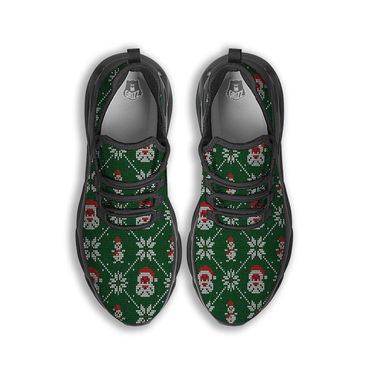 Knitted Santa Claus Print Pattern Black Running Shoes-grizzshop