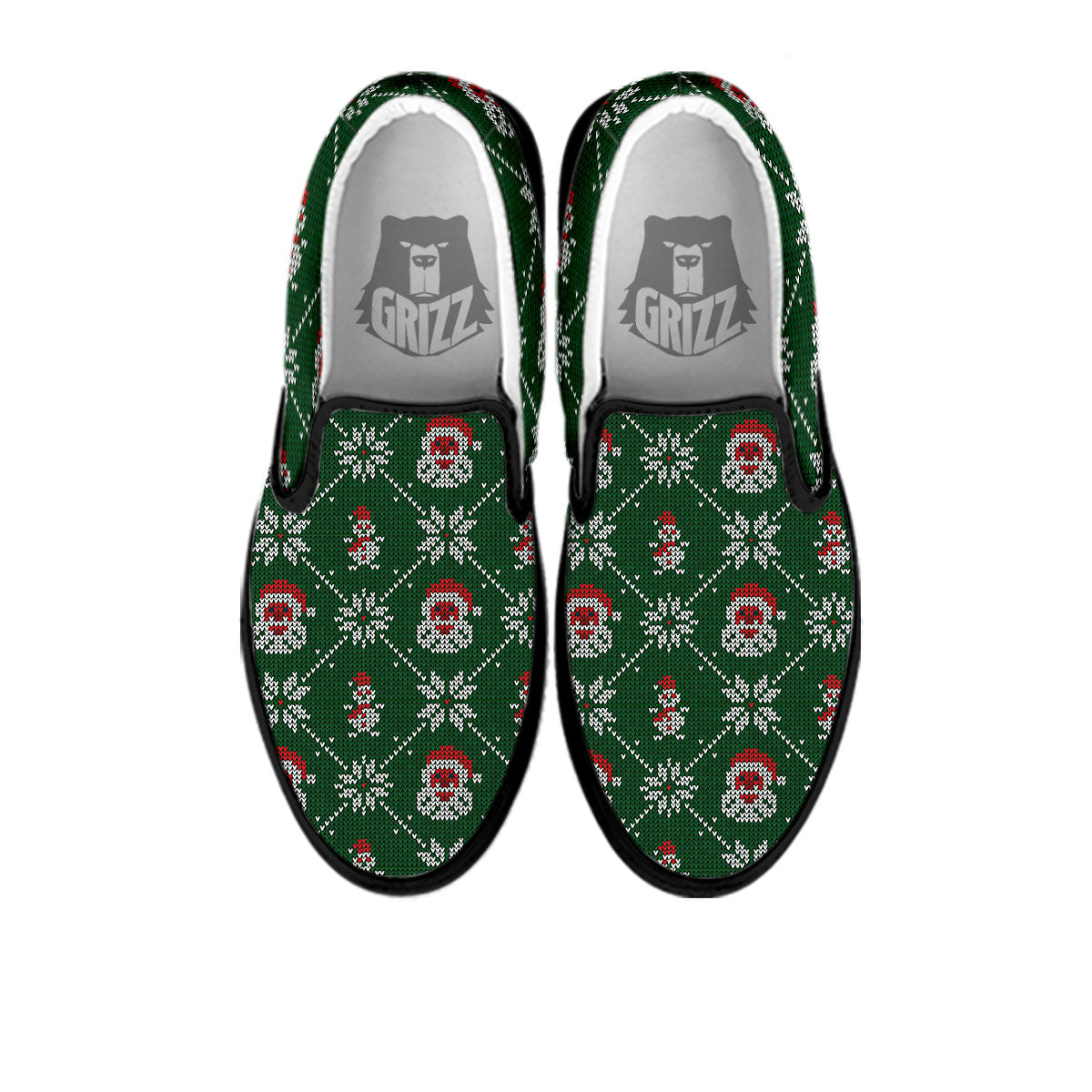 Knitted Santa Claus Print Pattern Black Slip On Shoes-grizzshop