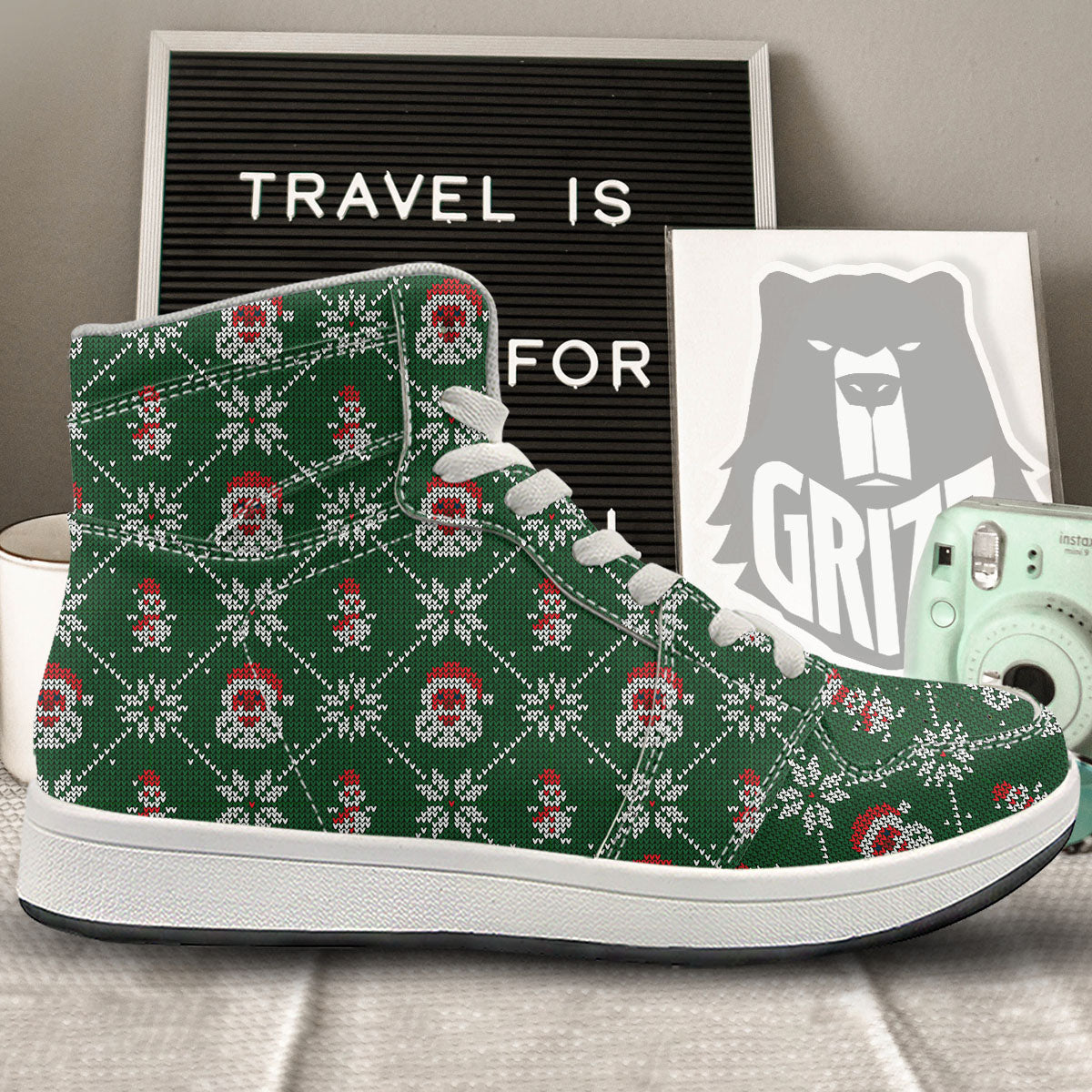 Knitted Santa Claus Print Pattern High Top Sneakers-grizzshop
